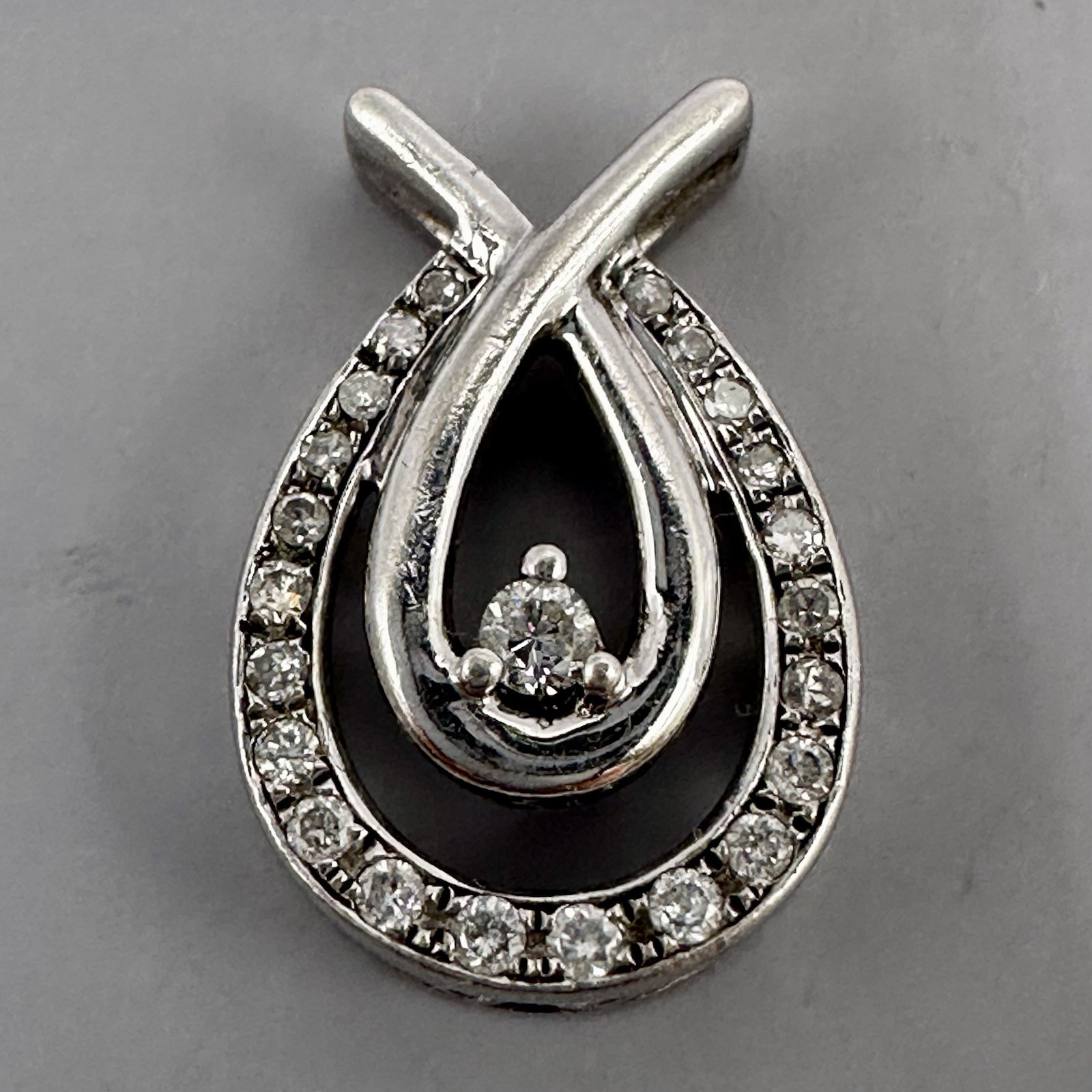 Diamond Halo Teardrop Swirl Pendant Kama Schachter KSJ 925 Sterling Silver