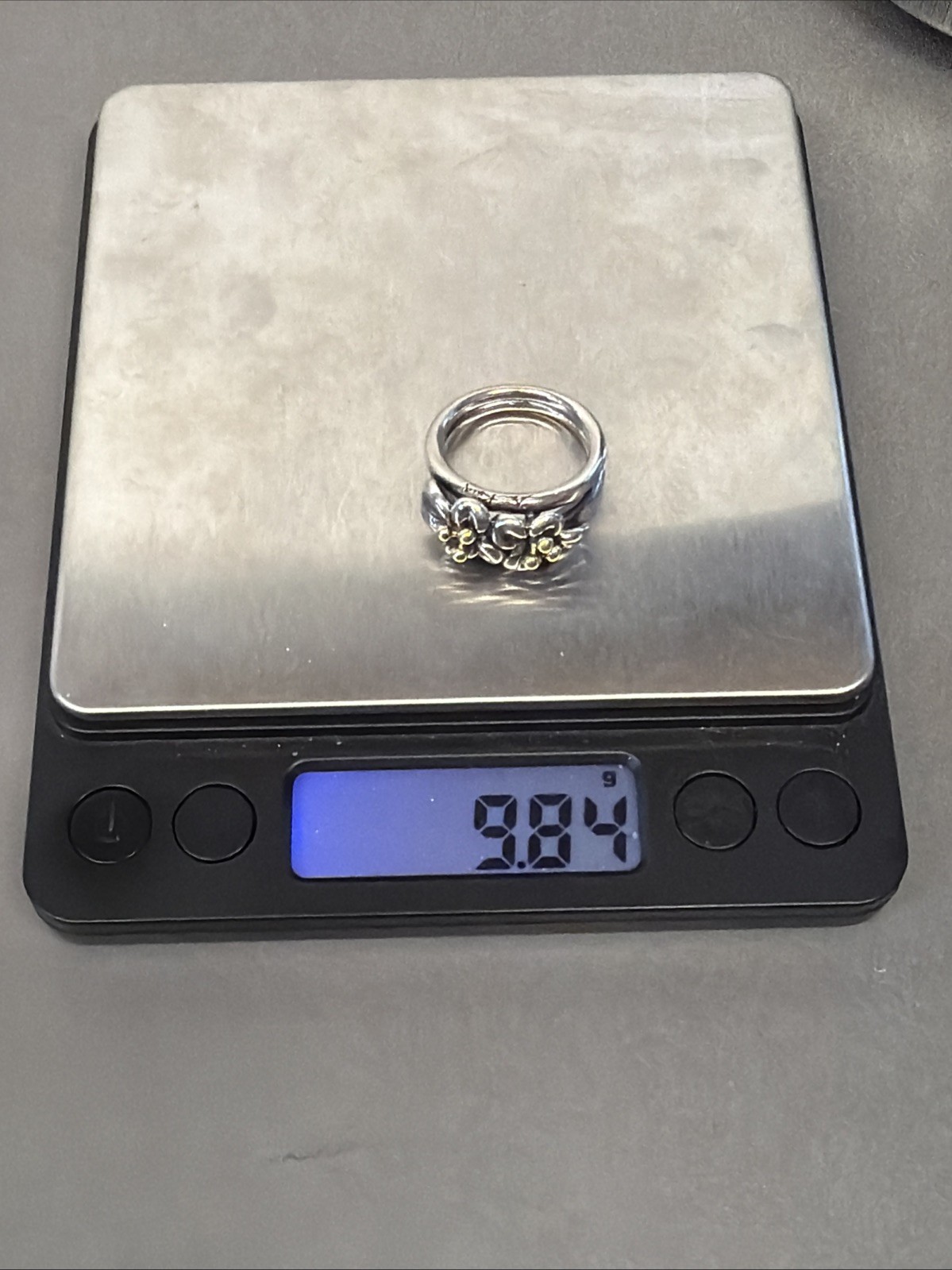 Ann King Sterling Silver 18K Gold Double Flower Ring Band Sz 8 A134
