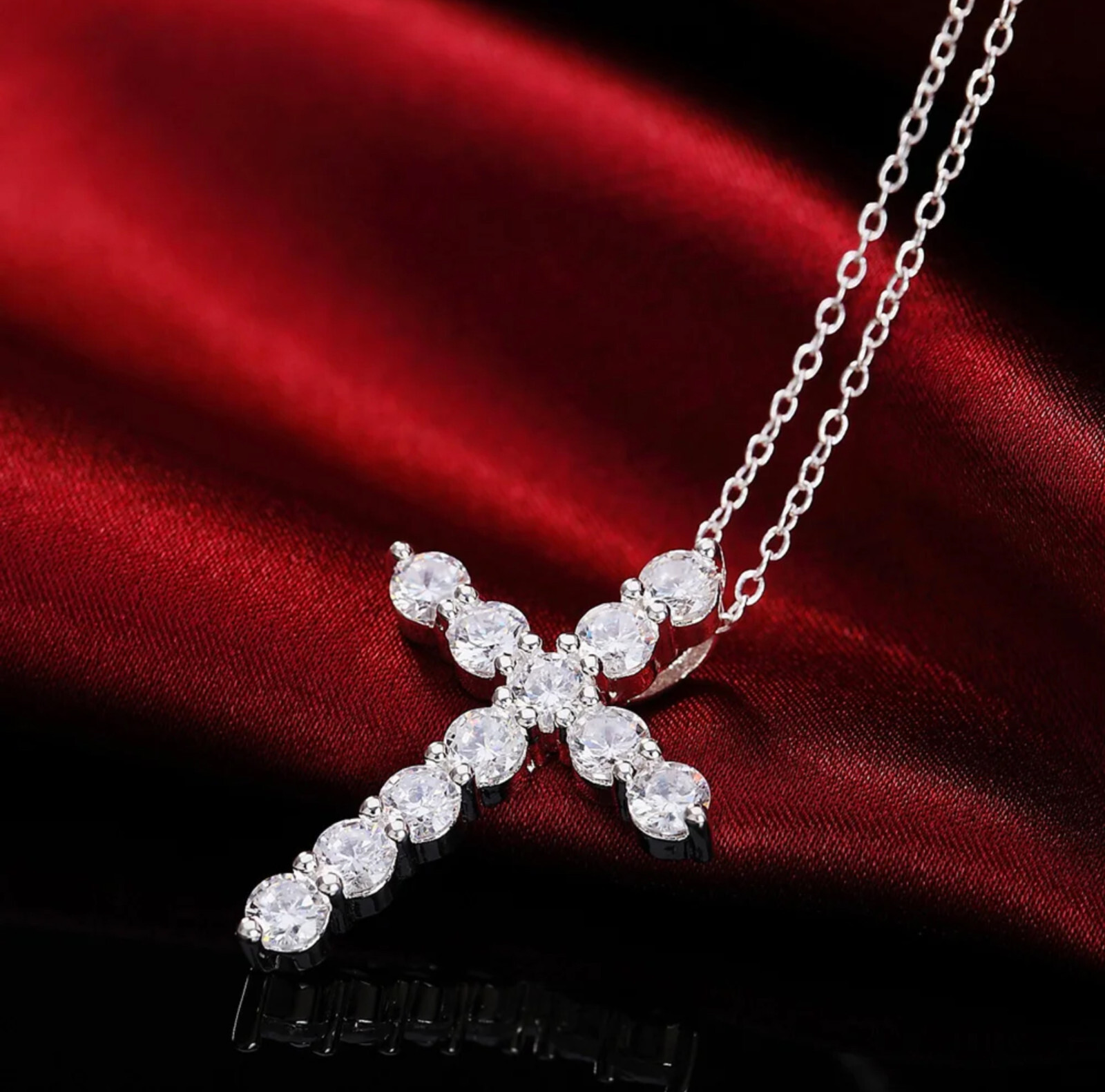 Diamonique Silver CZ CROSS Necklace