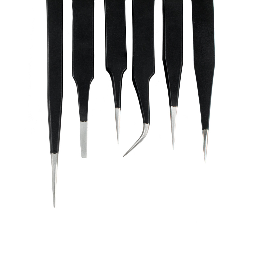 Tweezers Fine Tip Epoxy Coated Non-Magnetic Set of 6 – 57-159