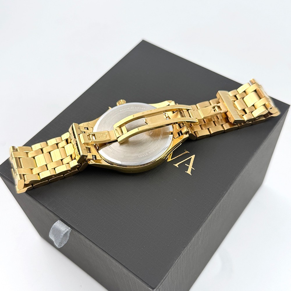 Men’s Bulova 97D108 Classic Diamond Quartz Gold Stainless Black Dial Watch 40mm