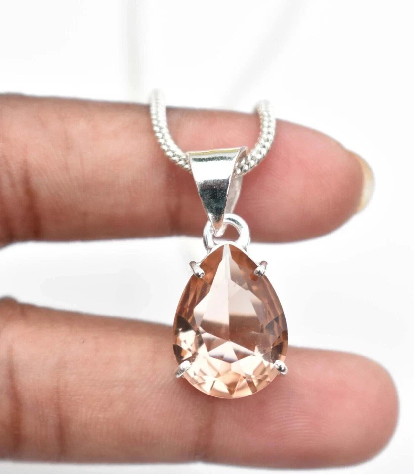 18.80 Ct Natural Pear Morganite Pendant Sterling Silver – Trending Certified Gem