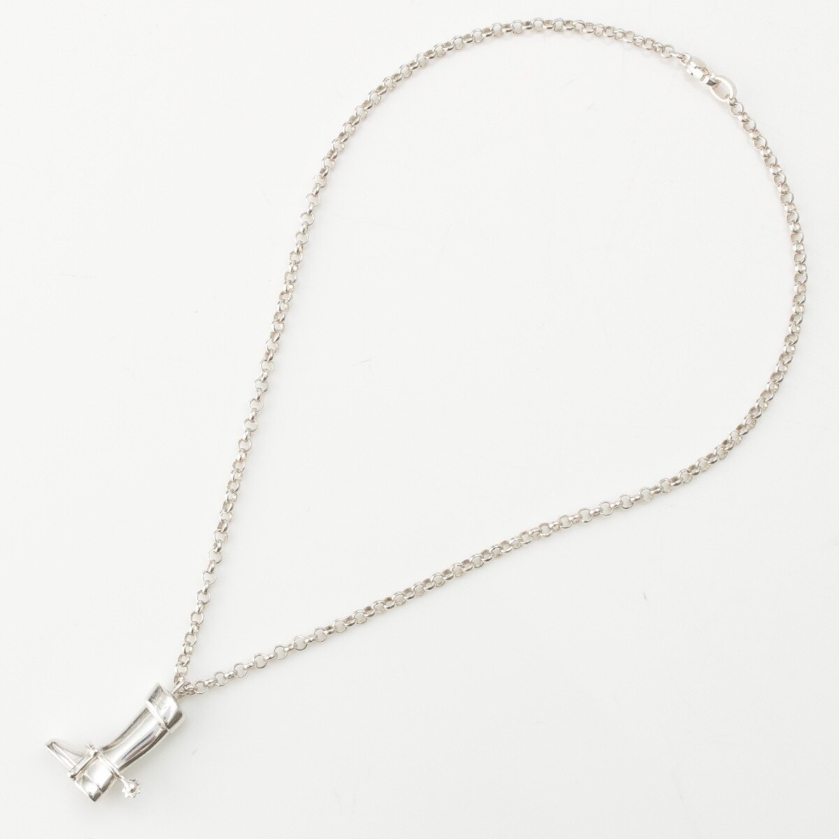 Gucci Sterling Silver Boot Charm Link Necklace GG Monogram 50.5 cm Authentic