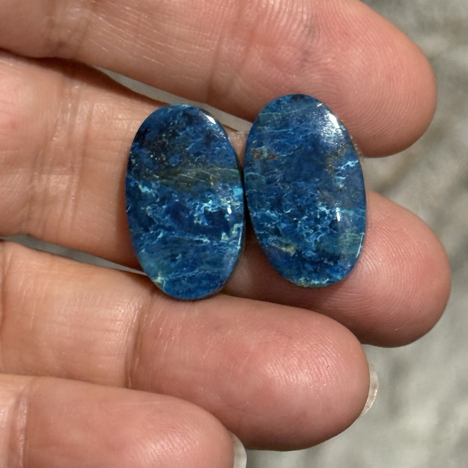 22.9ct 20.2×12.3×4.2mm Pair Of Rare Dark Blue Shattuckite Oval Cabochons Gems