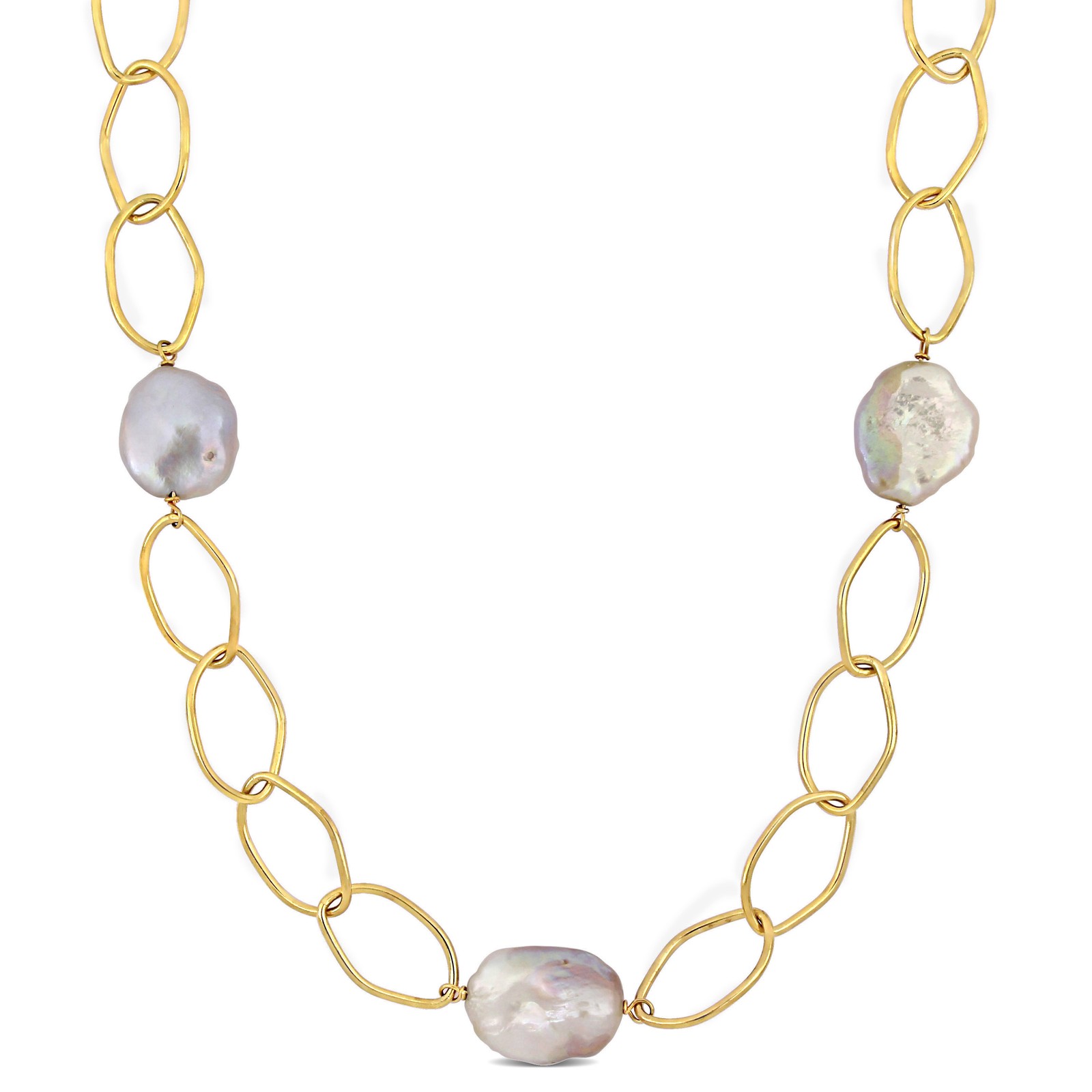 Amour 18k Gold Plated Silver 14-20mm Pink Freshwater Pearl Necklace – 26+1.5 in.