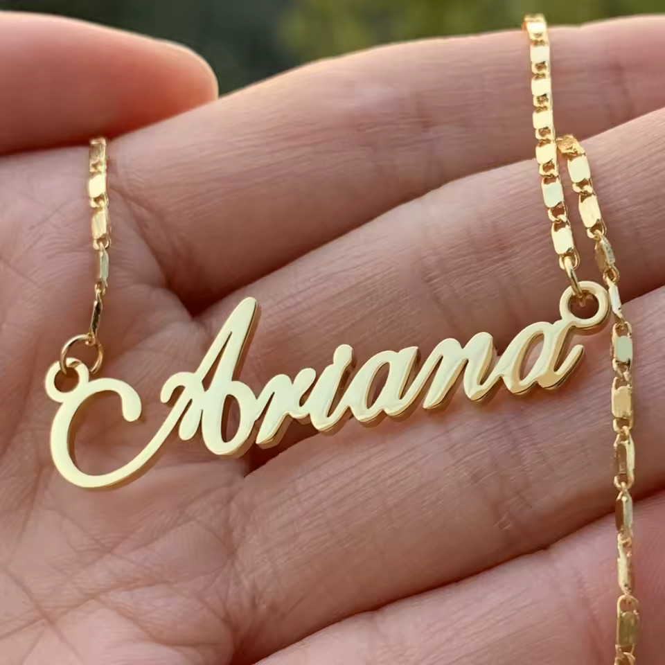 Custom Tile Chain Name Necklace Personalized Pendant Jewelry Gold Silver Gift