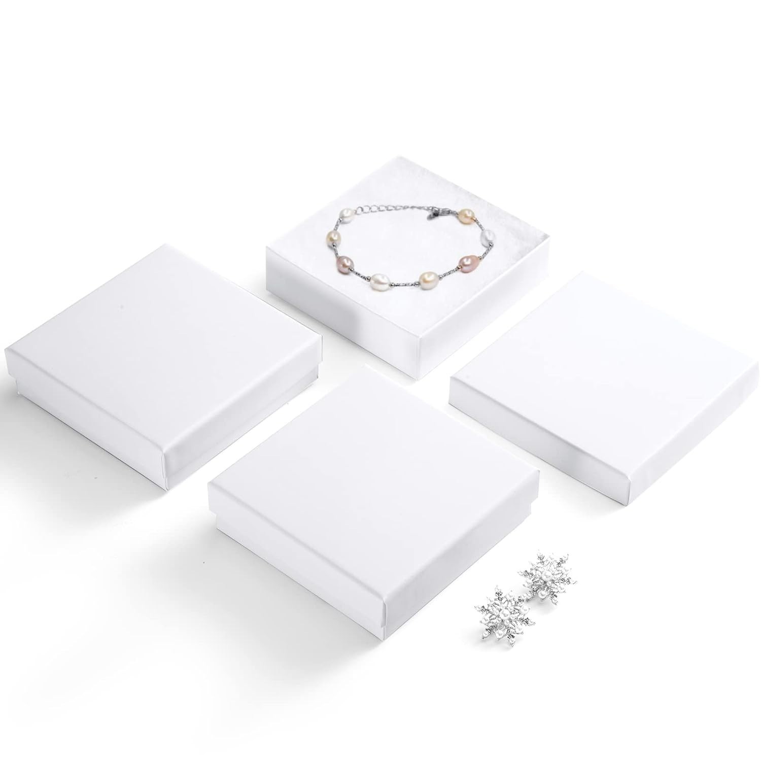 Elegant 20 Pc Cotton-Filled Jewelry Gift Boxes – 3.5×3.5×1 Glossy White Finish