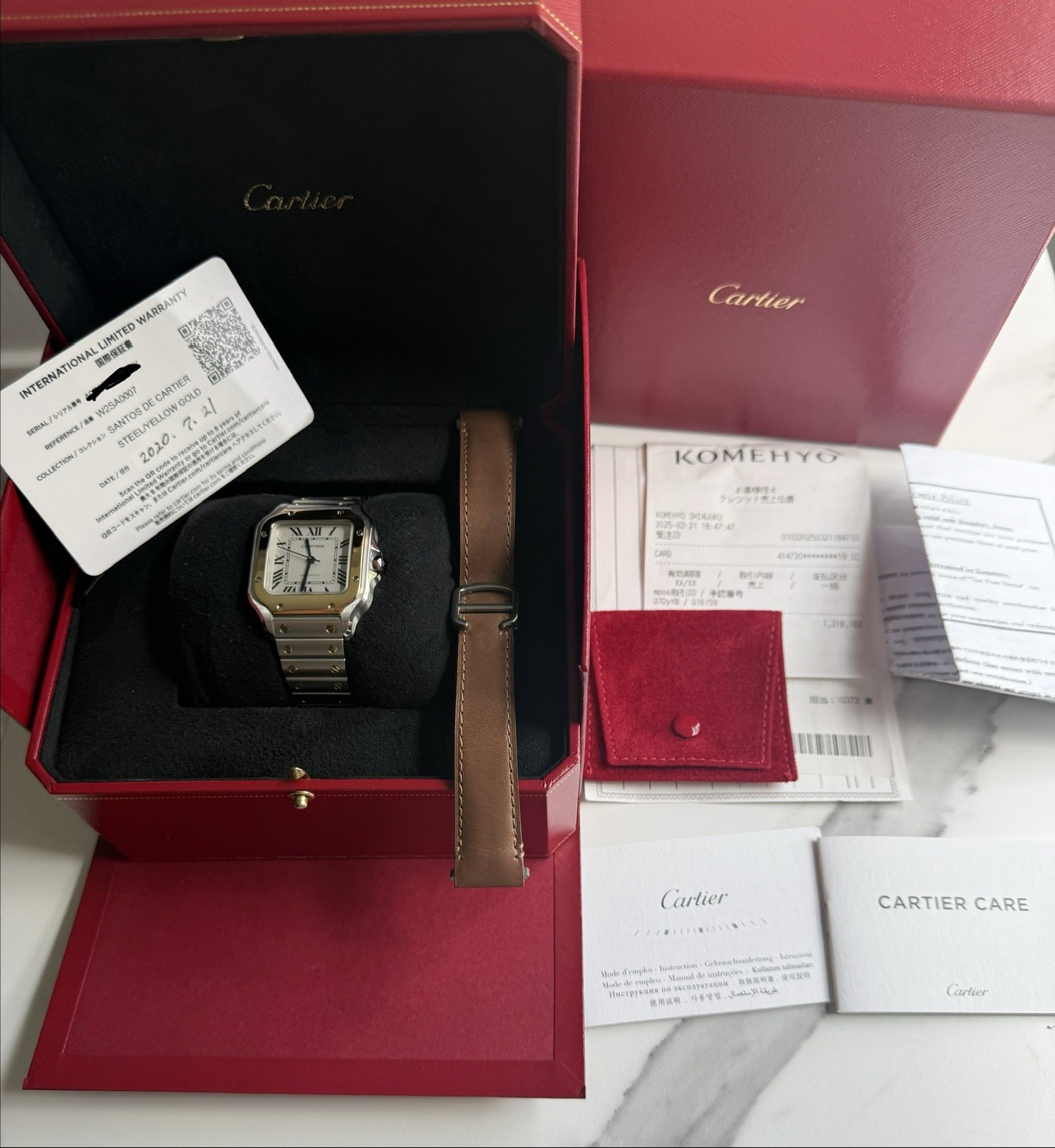 Cartier Santos Two Tone W2SA0007 Steel & Gold Automatic Fullset Original Receipt