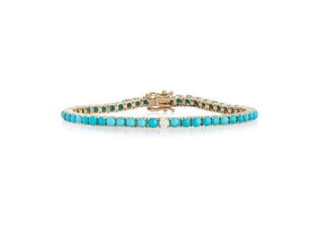 Sleeping Beauty Turquoise Round Cabochon Tennis Bracelet In 925 Silver