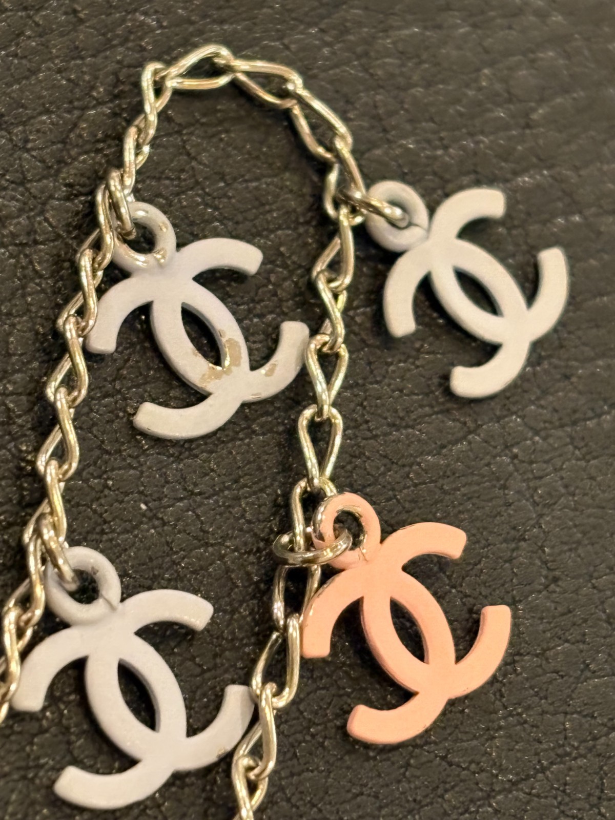 CHANEL Necklace Pendant choker Coco Mark CC Logo Auth Silver kenjp Blue Pink