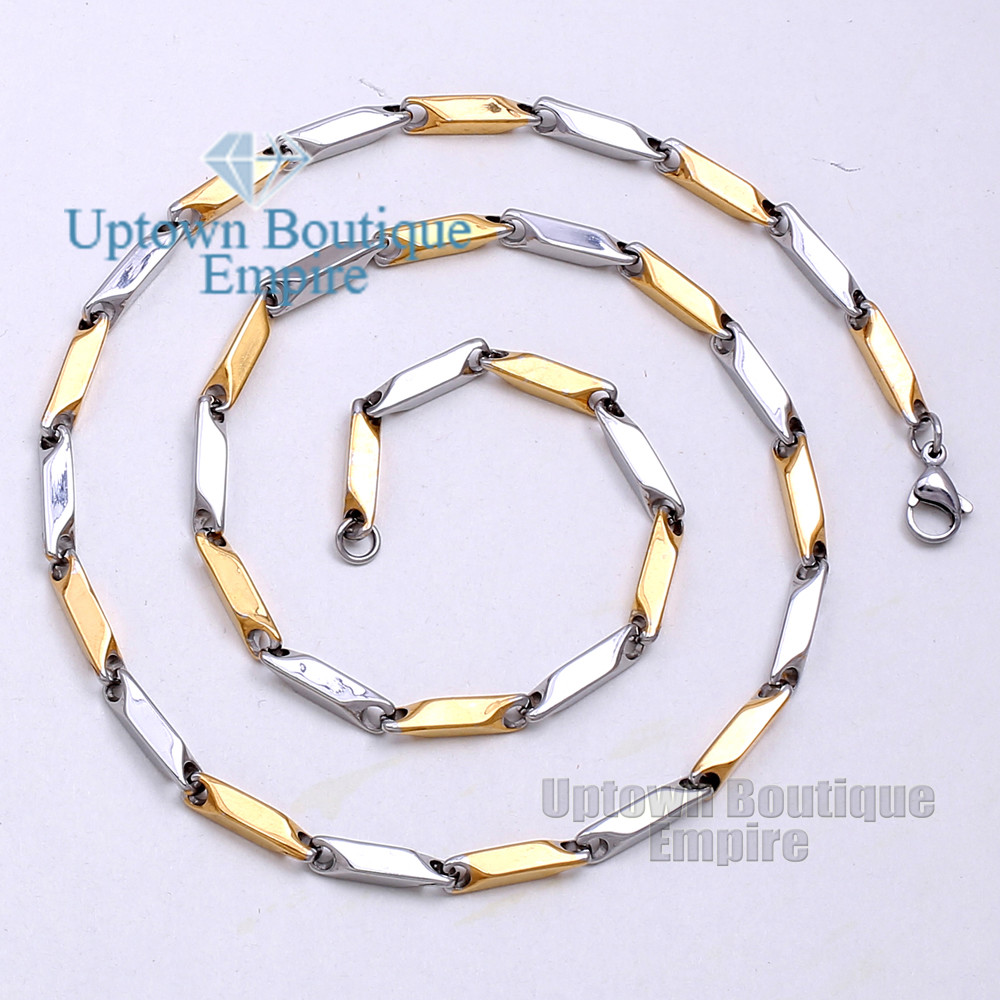 18-36″ Gold/Silver Men’s Stainless Steel Arrow Bullet Stick Necklace Chain Link