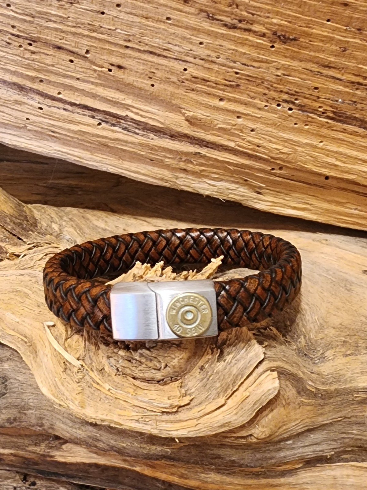 Vintage Coffee Brown Leather Bullet Bracelet. Optional Crystal.