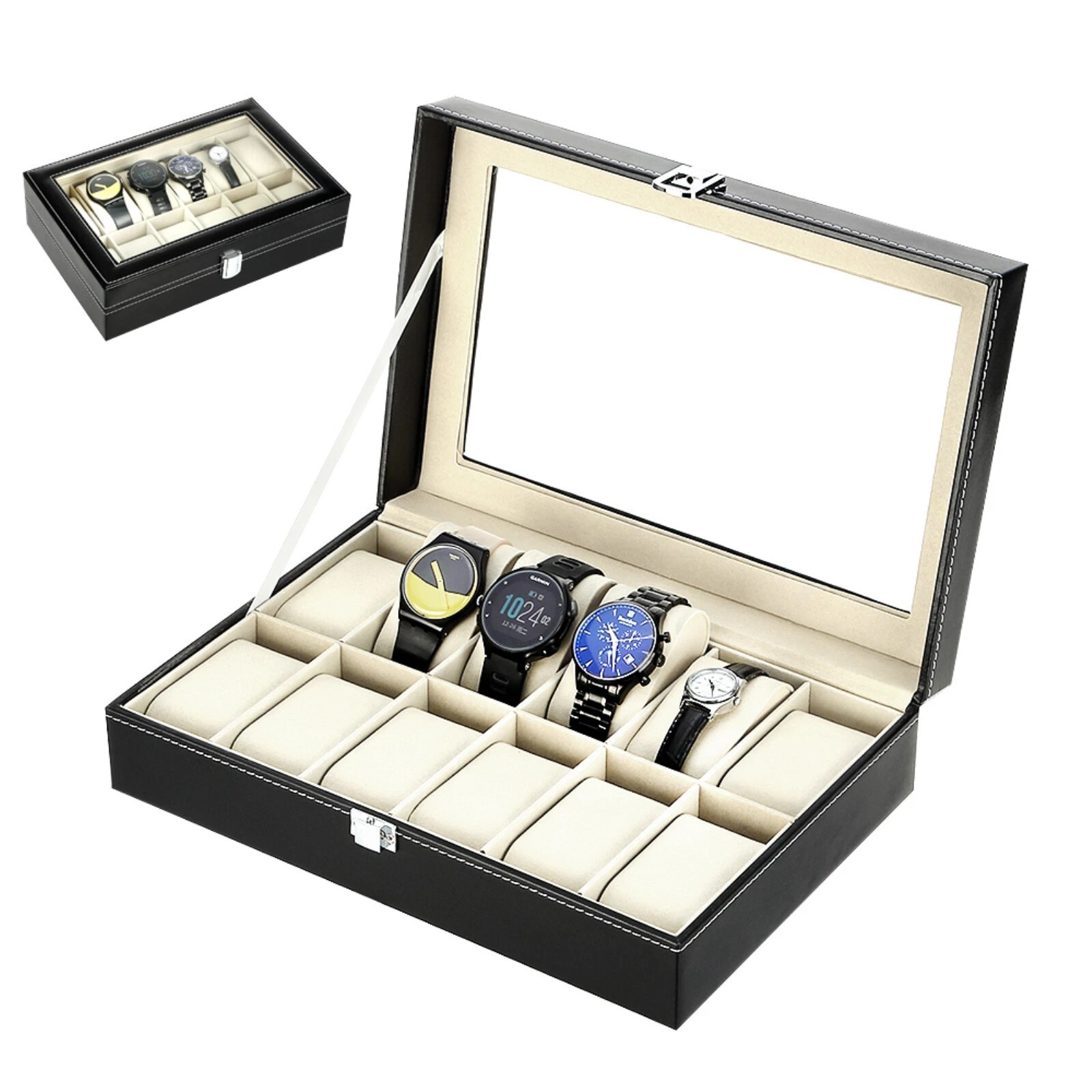 12 Slots PU Leather Watch Box Organizer Box Jewelry Storage Display Case GIFT