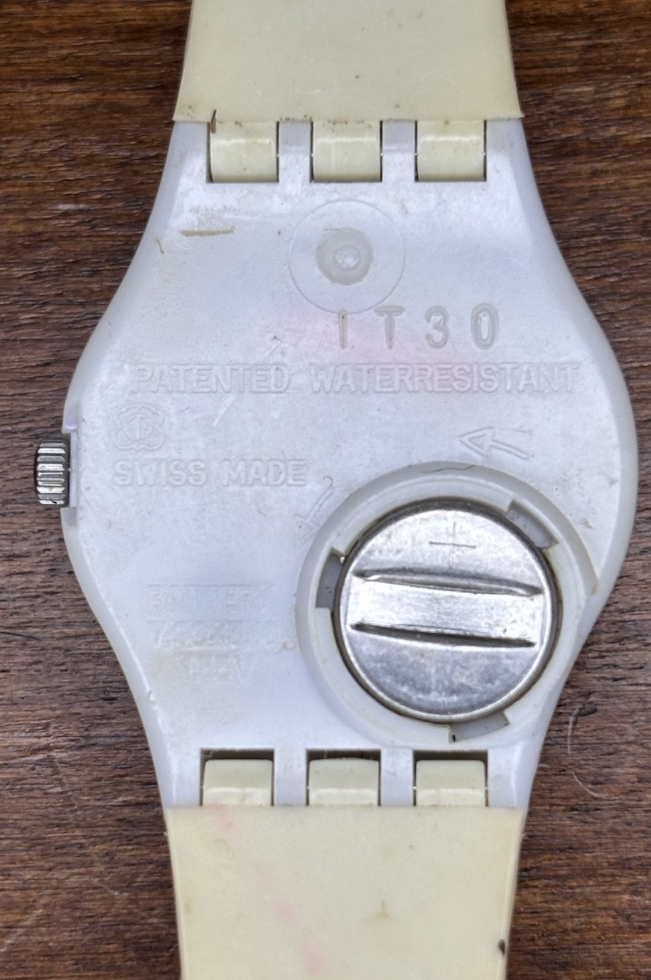 Swatch Lady Watch 25mm White Case Chrome Face White Resin Band Quartz Analog