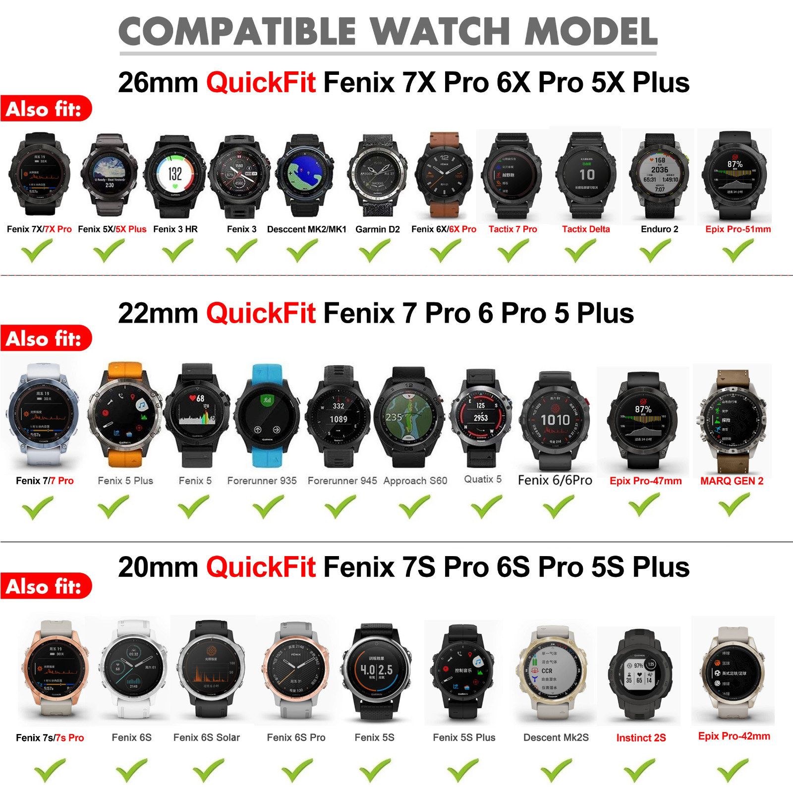 26/20/22mm Silicone Band for Garmin Watch Fenix 8 6 6X 7X 7 Pro 5 5X 5S QuickFit