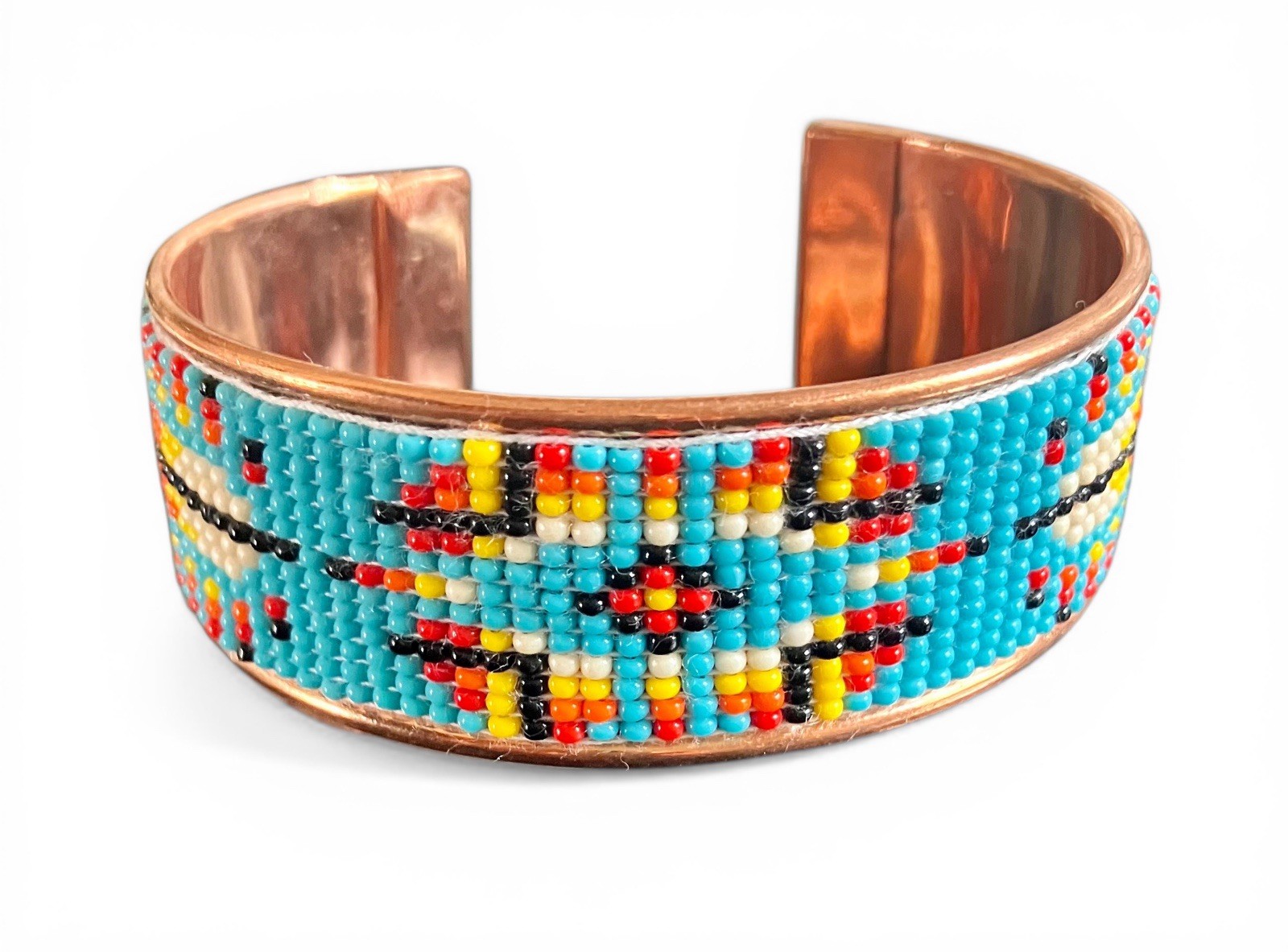 NEW Southwestern Boho Statement Turquoise Seed Beaded Copper Cuff Bracelet 7.5”