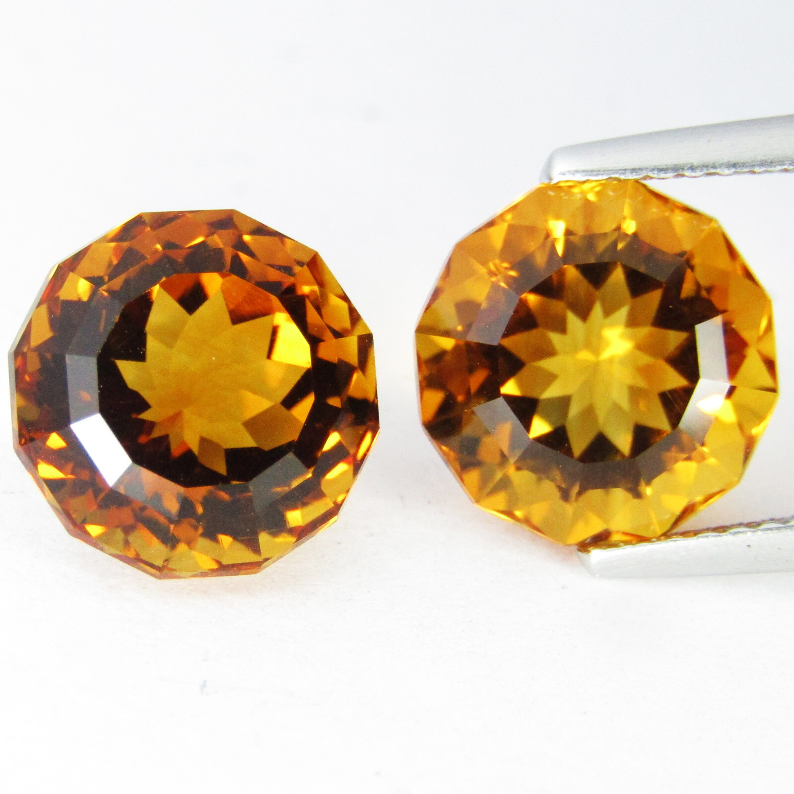 7.71Cts Ravishing Natural Golden Color Citrine Round Custom Cut Matching Pair