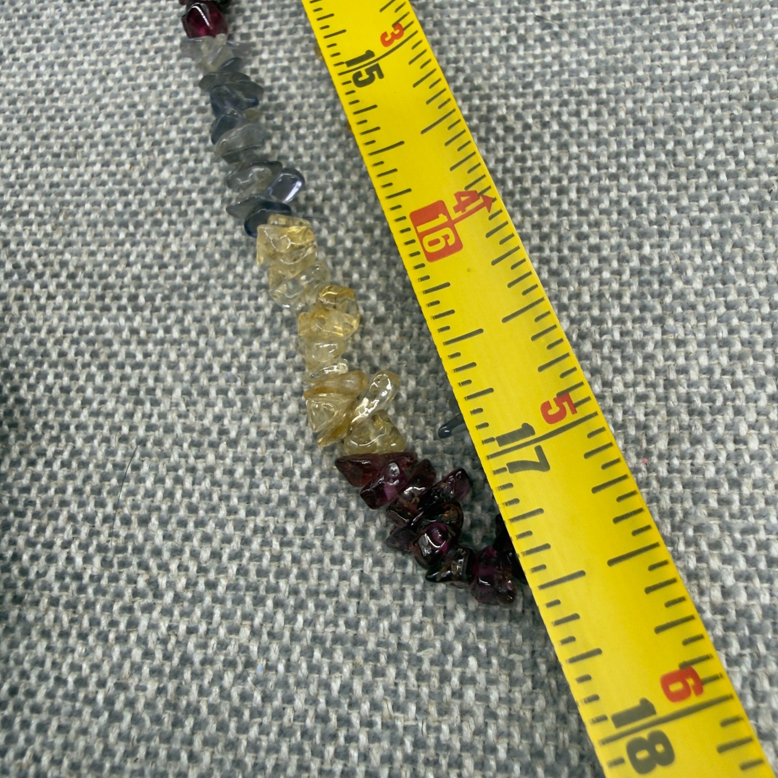 Vintage Necklace Fluorite Garnet Gemstone Pieces 34 Inches Gray Red Golden