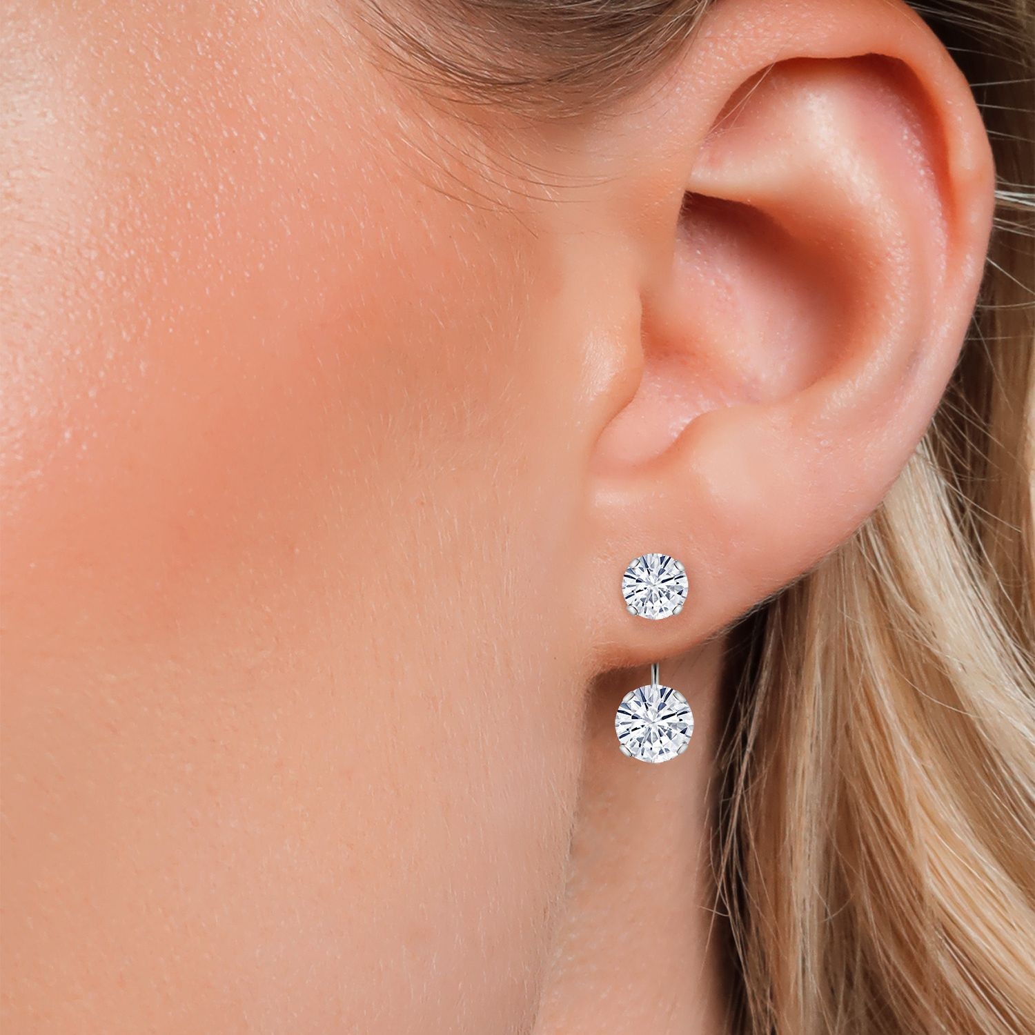 1-4 Cttw Gemstone Birthstone Two-Stone Front Back Stud Earrings for Women | 14K
