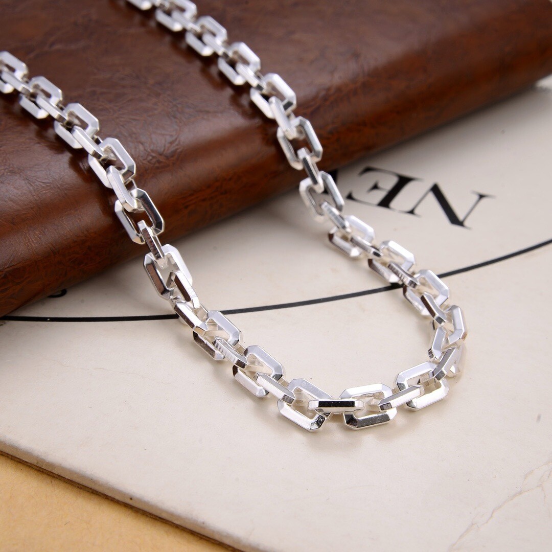 HEAVY 6MM Real 925 Sterling Silver Rectangle Chain Mens Hip Hop Necklace Choker