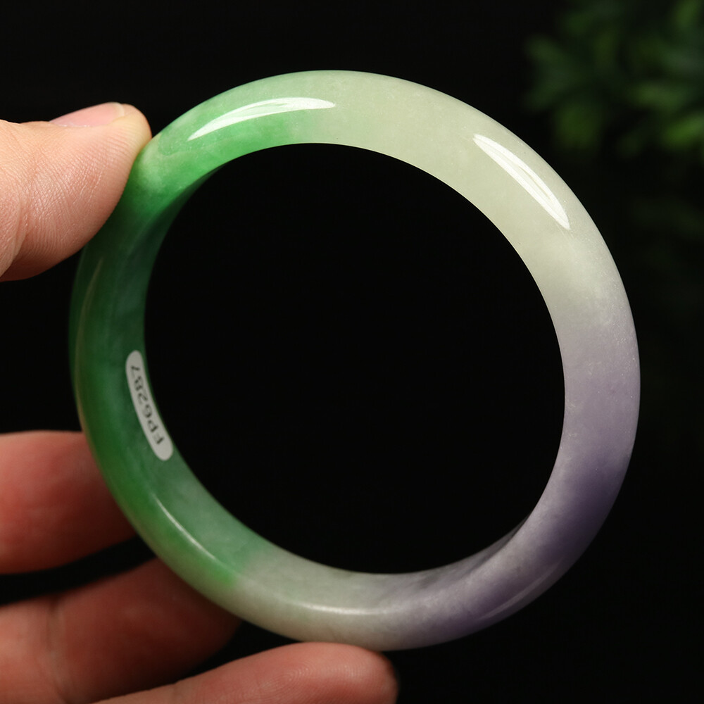 58mm White Lavender Green Jadeite Jade Bangle Bracelet Burma Jade Bangle A-12627
