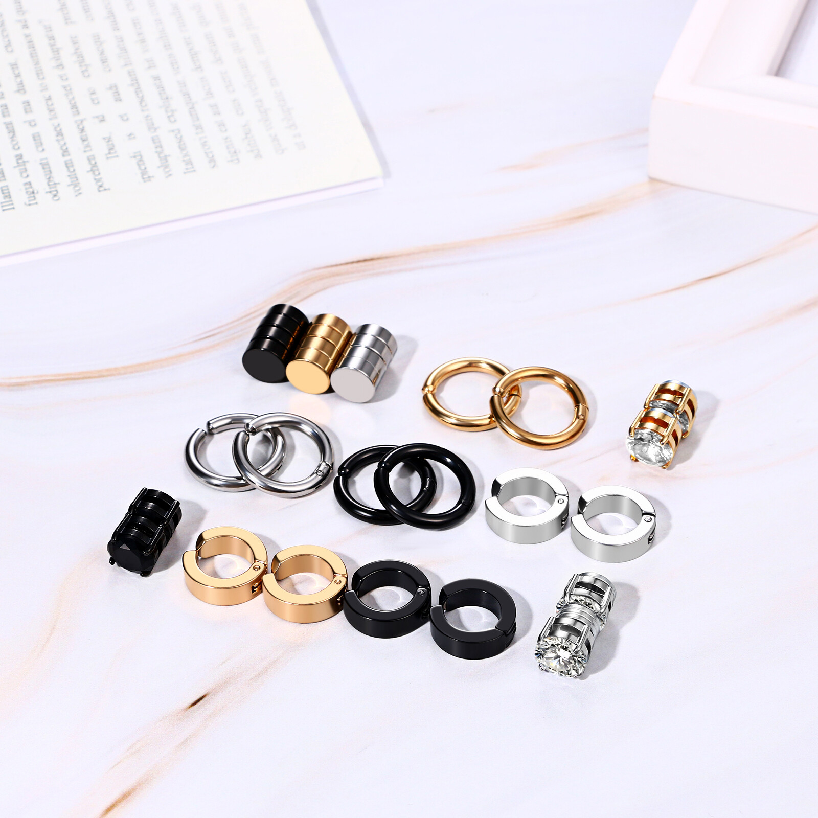 12 Pairs Stainless Steel Magnetic Stud Earring Women Men Non-Piercing Clip On US