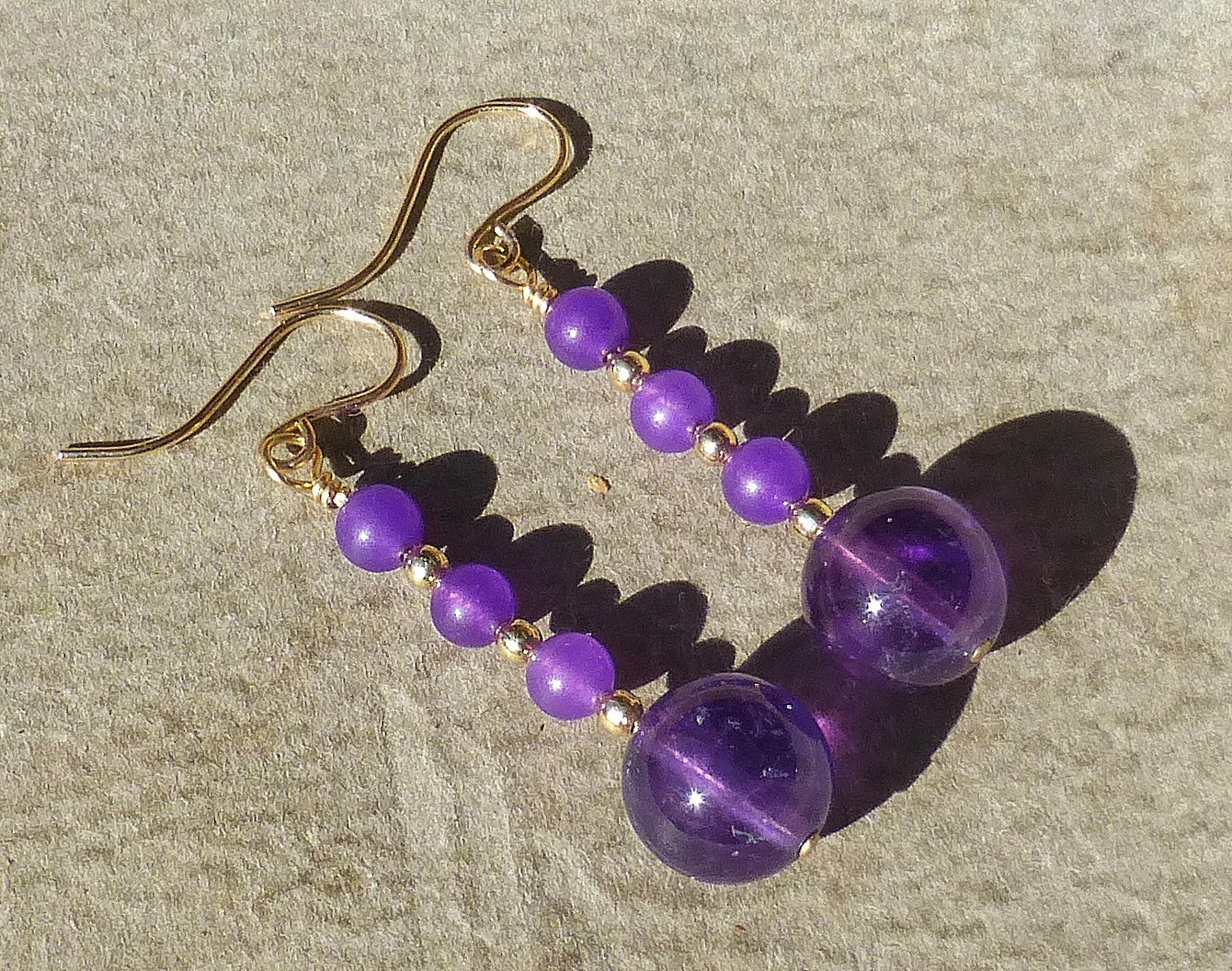 Handmade Amethyst BEAD dangle earrings in 14/20 gold filled Length 1 3/4 in.