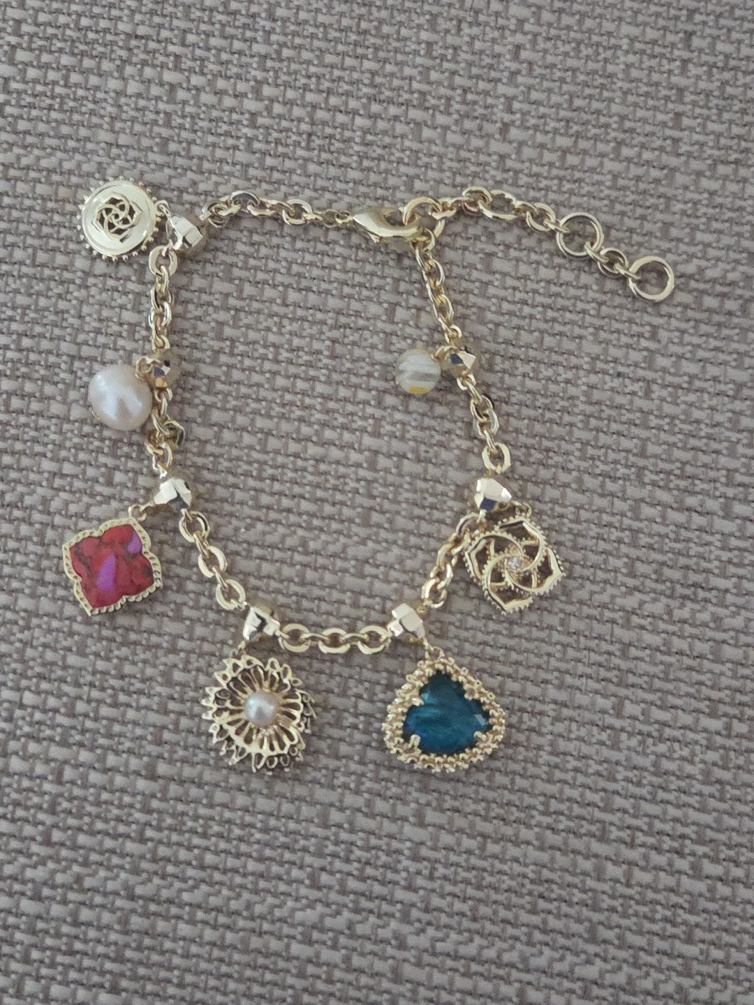 14k Yellow Gold Plated Kendra Scott Charm Bracelet 7-8 Inches