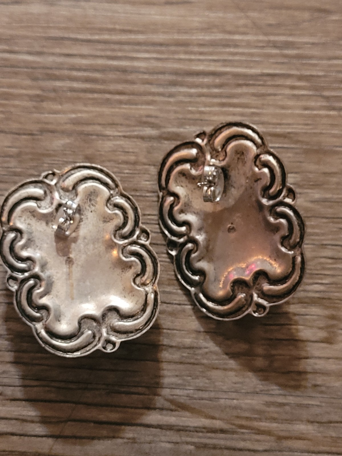 vintage Earrings,blue cabochons gold-tone metal enamel mid-20th-century styles.