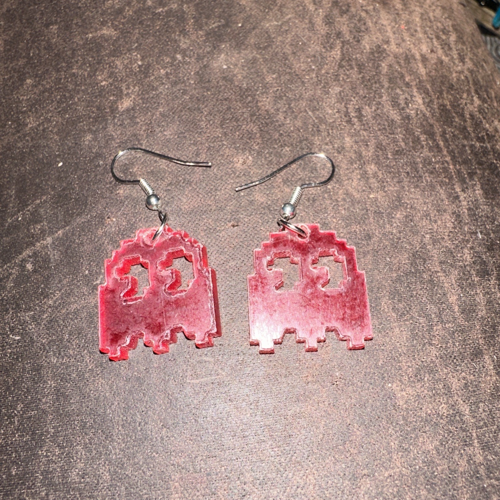 Red PAC-Man Ghost Drop Dangle Earrings
