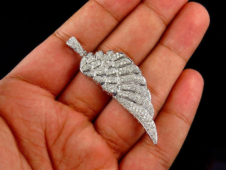 1.50 Ct Round Cut Lab Created Diamond Angel Wing Pendant 14k White Gold Plated