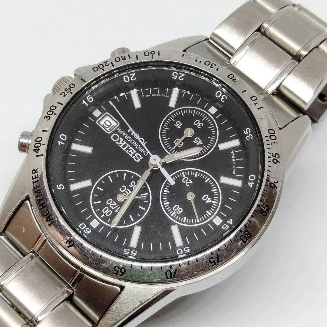 Seiko Mens Watch Chronograph 100m 10Bar 7T92-0DW0 Quartz Analog Very Good Japan