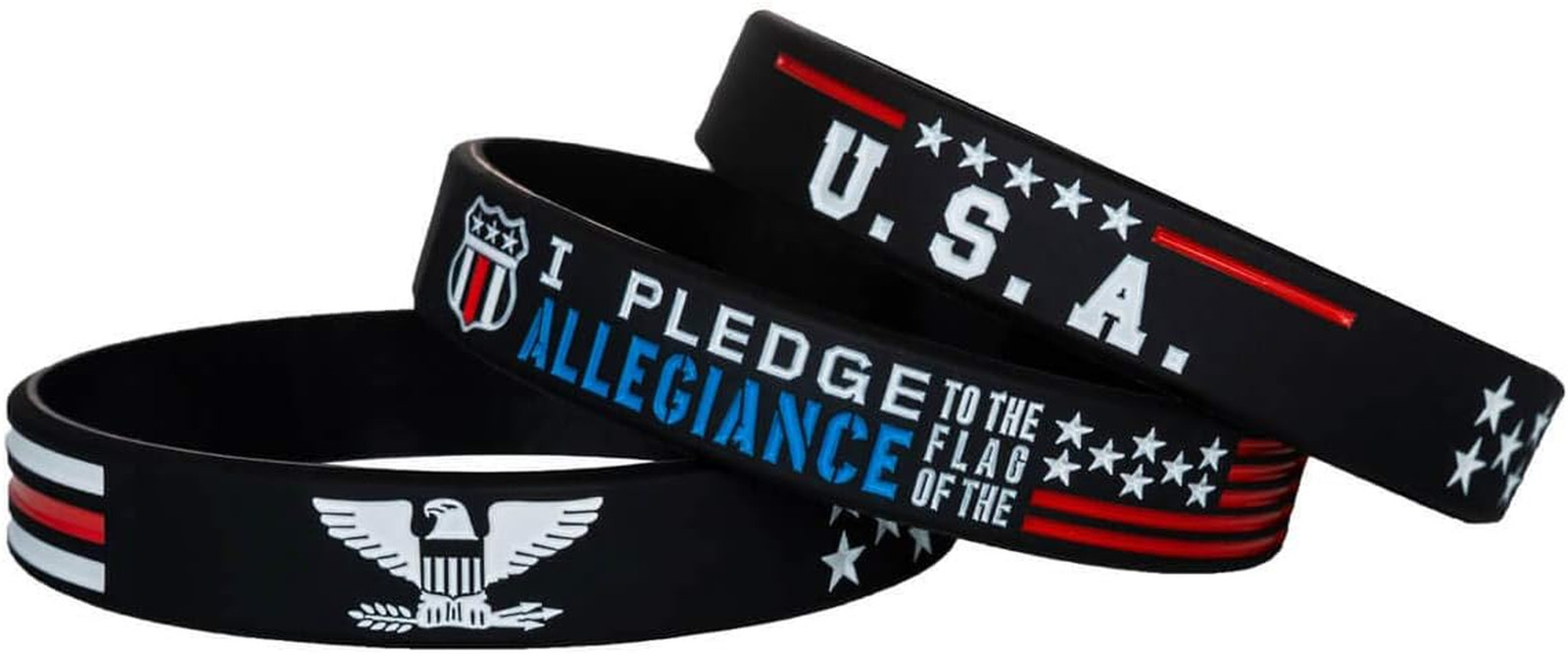 Power of Faith Patriotic American Flag Silicone Bracelets Set with Patriot’S Pra