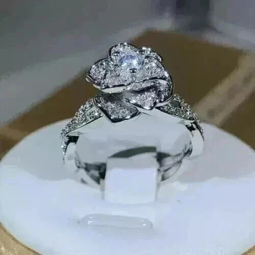2Ct Round Cut Lab Created Diamond Women’s Rose Shape Ring 14K White Gold Plated