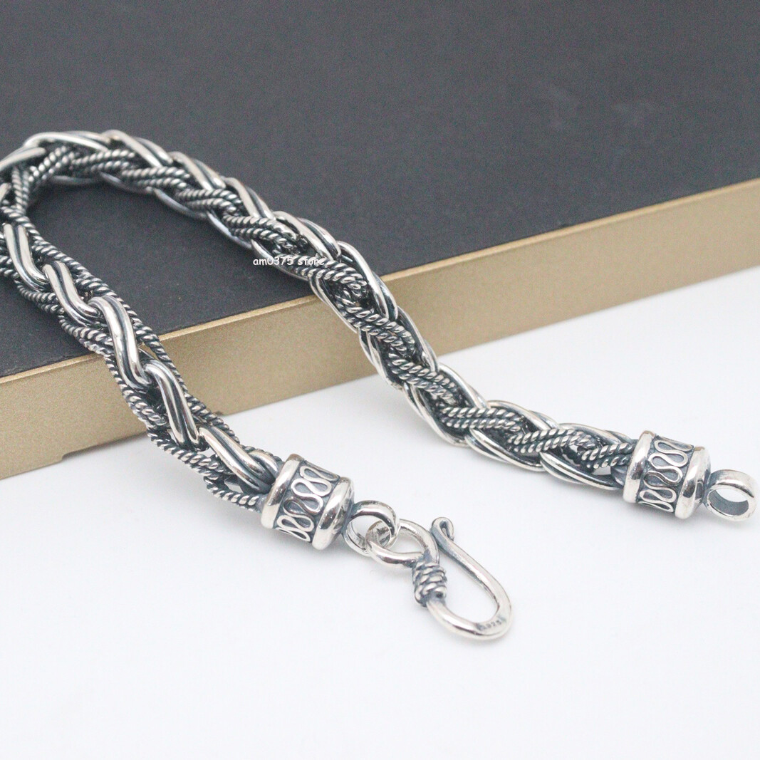 Real 925 Sterling Silver Bracelet Men Women 7mm Round Wheat Link 7.87inch/34-35g