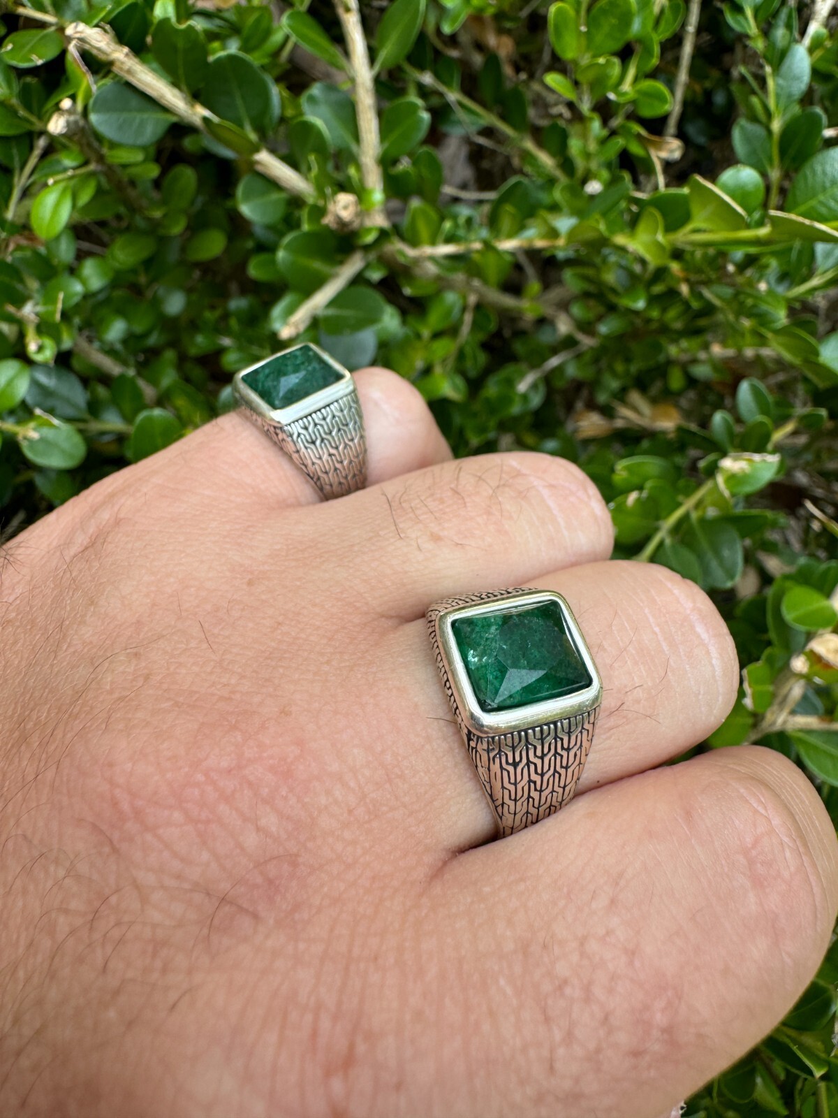 6ct Natural Green Emerald Real Genuine Gemstone Mens Real Solid 925 Silver Ring