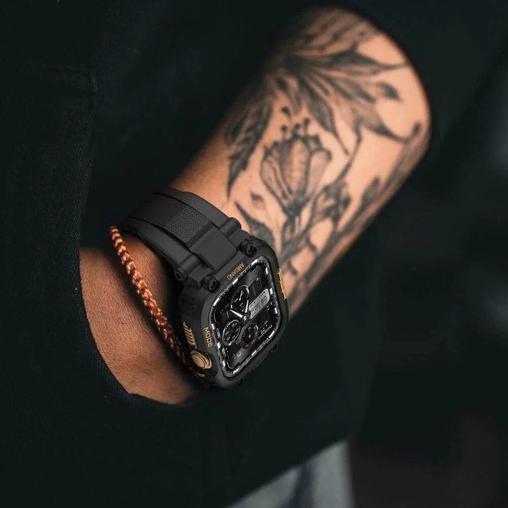 38/40/41mm, Black Gold, M1 Sport Series Rugged Case with TPU Strap Military Prot