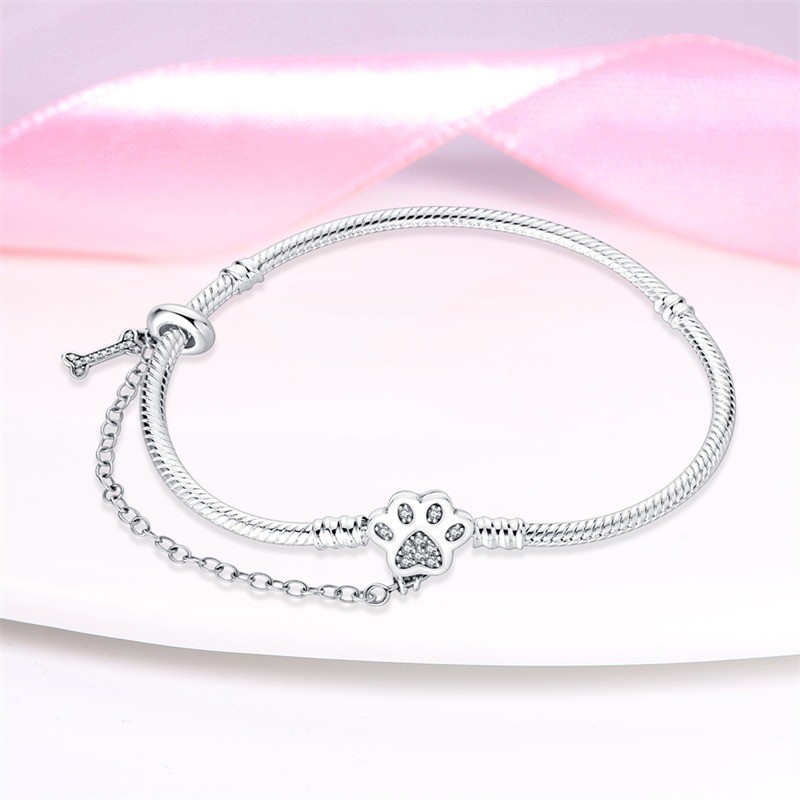 KUNSIR 925 Sterling Silver Bracelet With Flower&Pet Claw Charm Adjustable Chain
