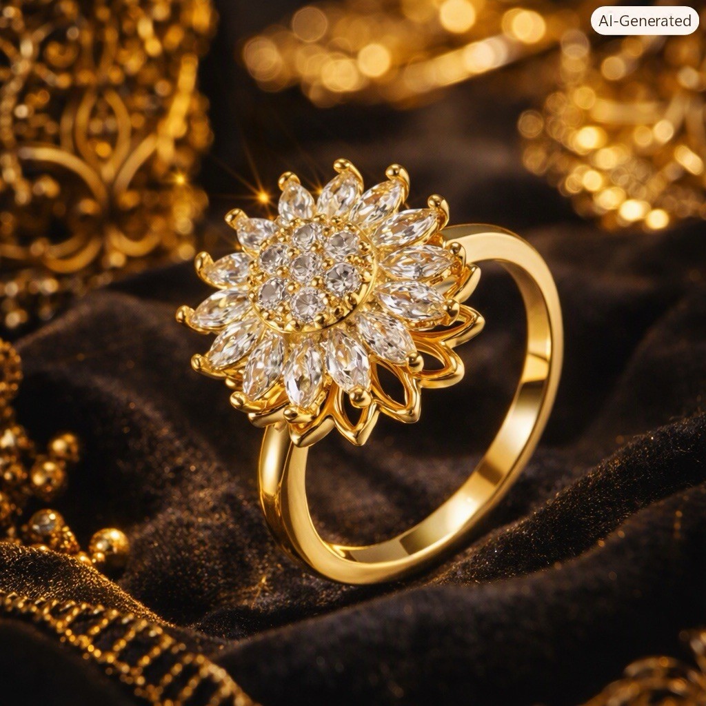 Spinner Ring Sunflower Crystal Rotating Stress Relief Statement Band Rings