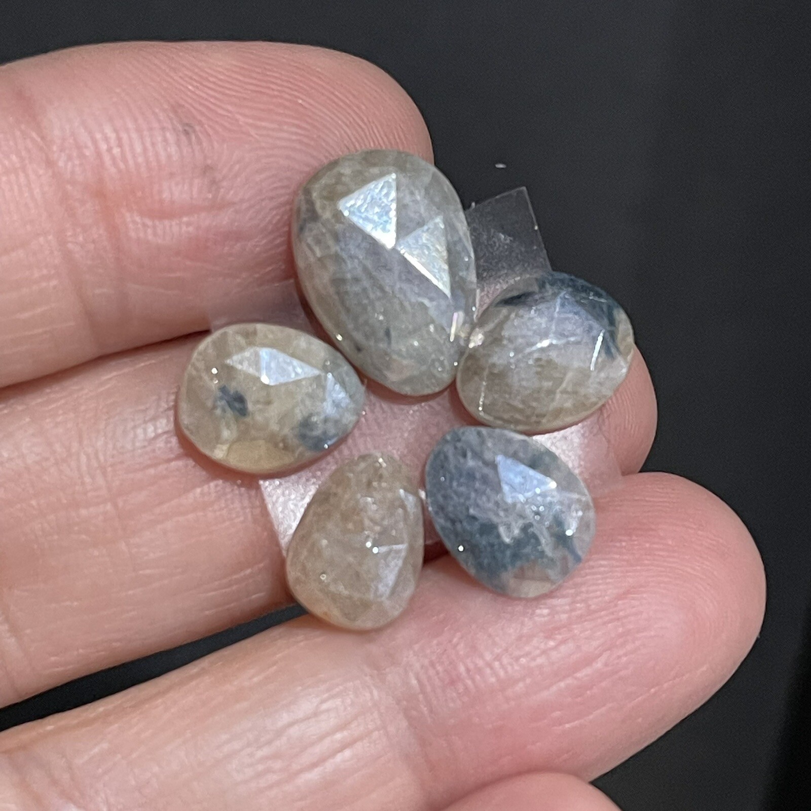 13.2ct 10.6-13.9mm 5pc Lot Silverite Rose Cut Drops Flat Back Cabochons