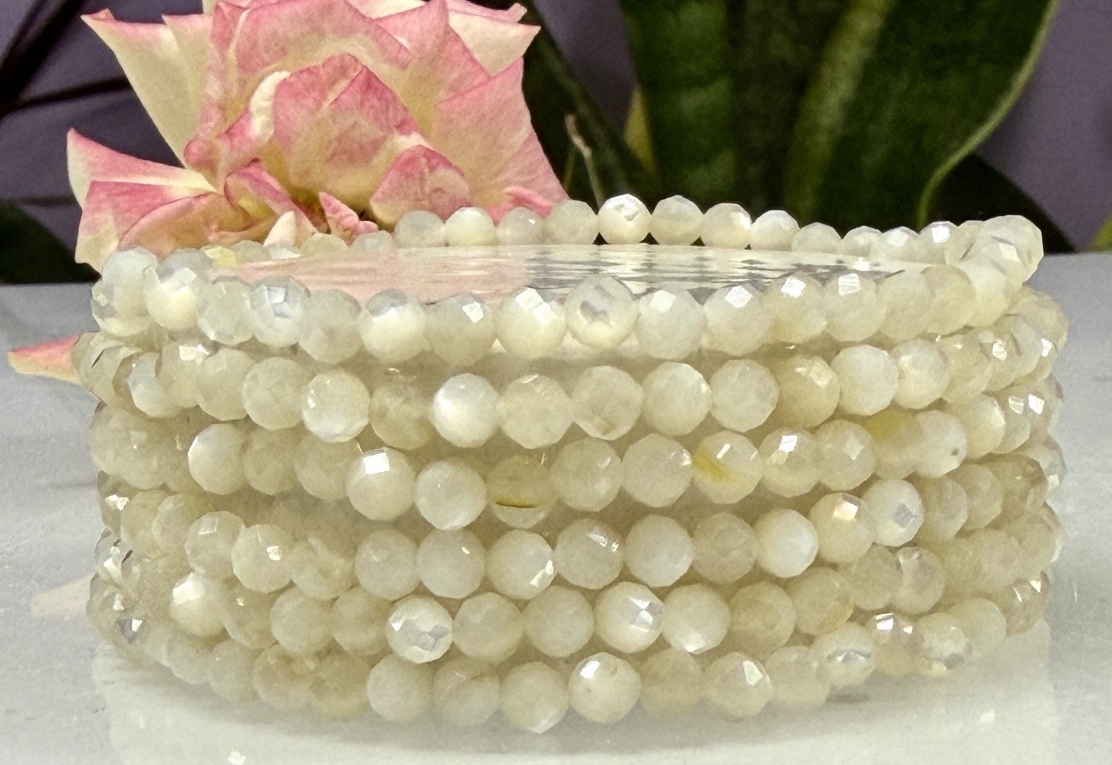 Wholesale 6 Pcs 4mm Faceted Mother of Pearl Stretch Bracelet 7.5″