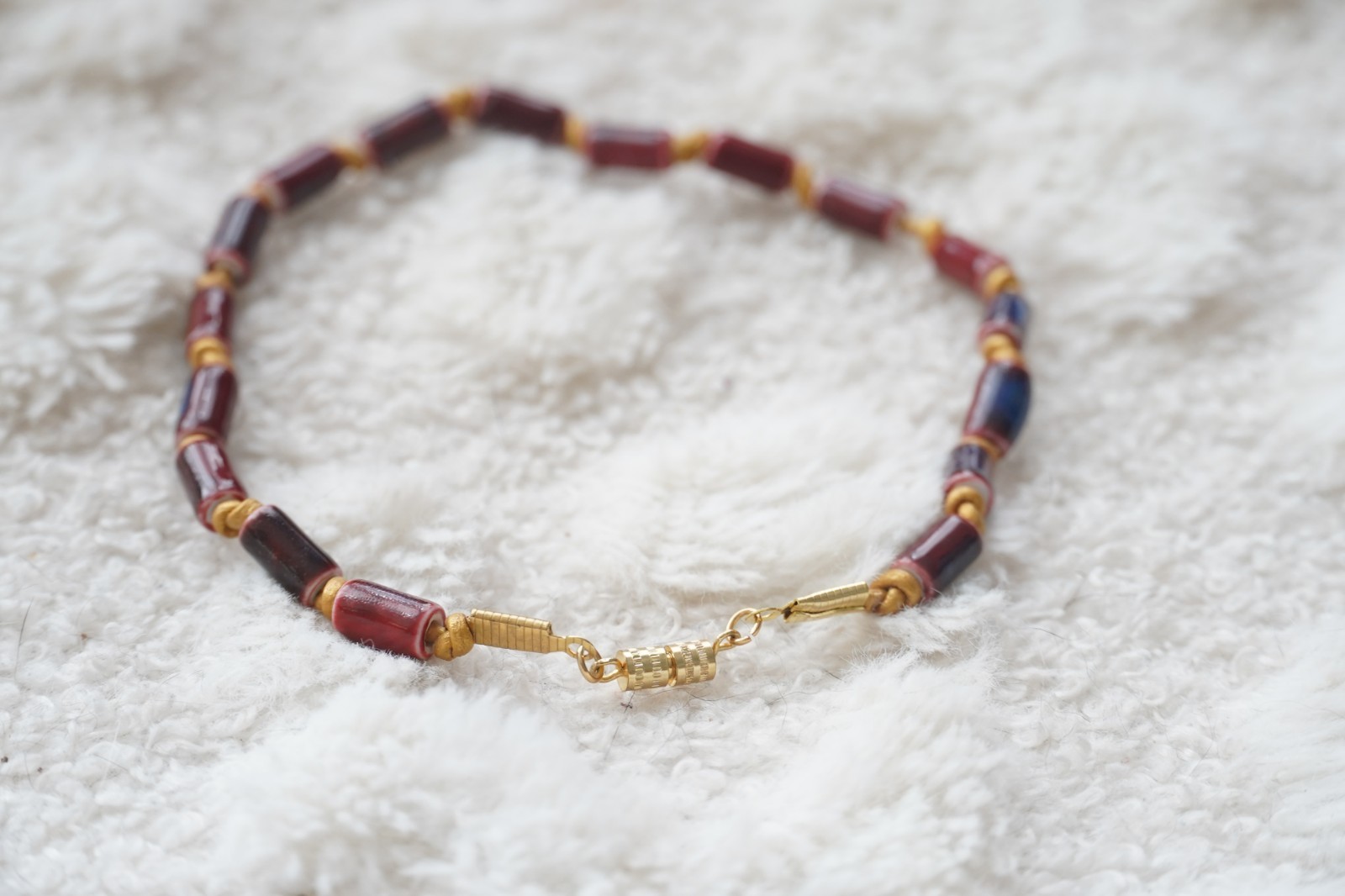 Burnt Red Glass Tube Beaded Cord 11″ Necklace For Cats or Small Dogs