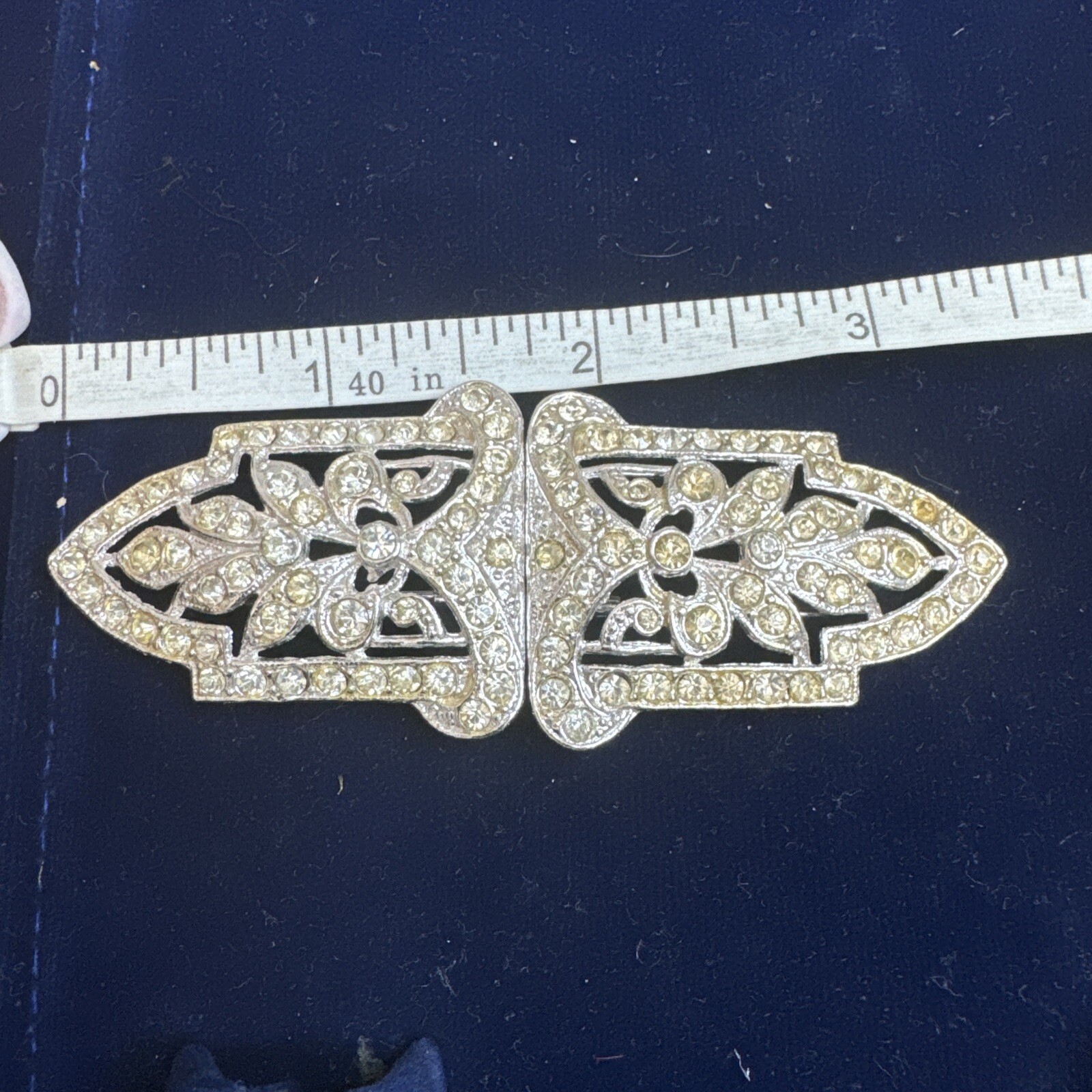 Coro Duette 1940’s Set Of Two Floral Fur Clips Silver Tone Clear Rhinestones