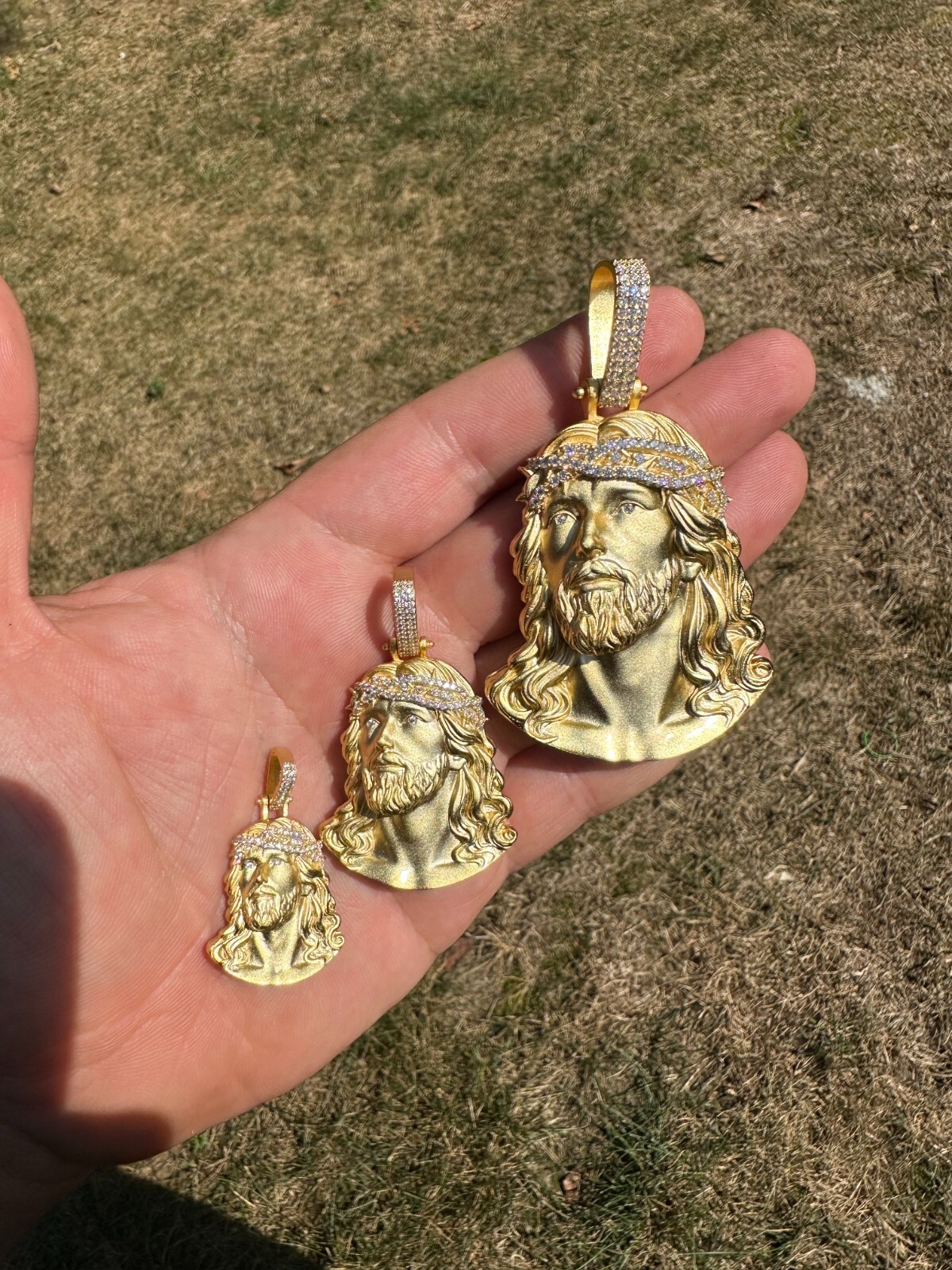 Solid 925 Silver 14k Gold Vermeil MOISSANITE Jesus Piece Iced Pendant Necklace