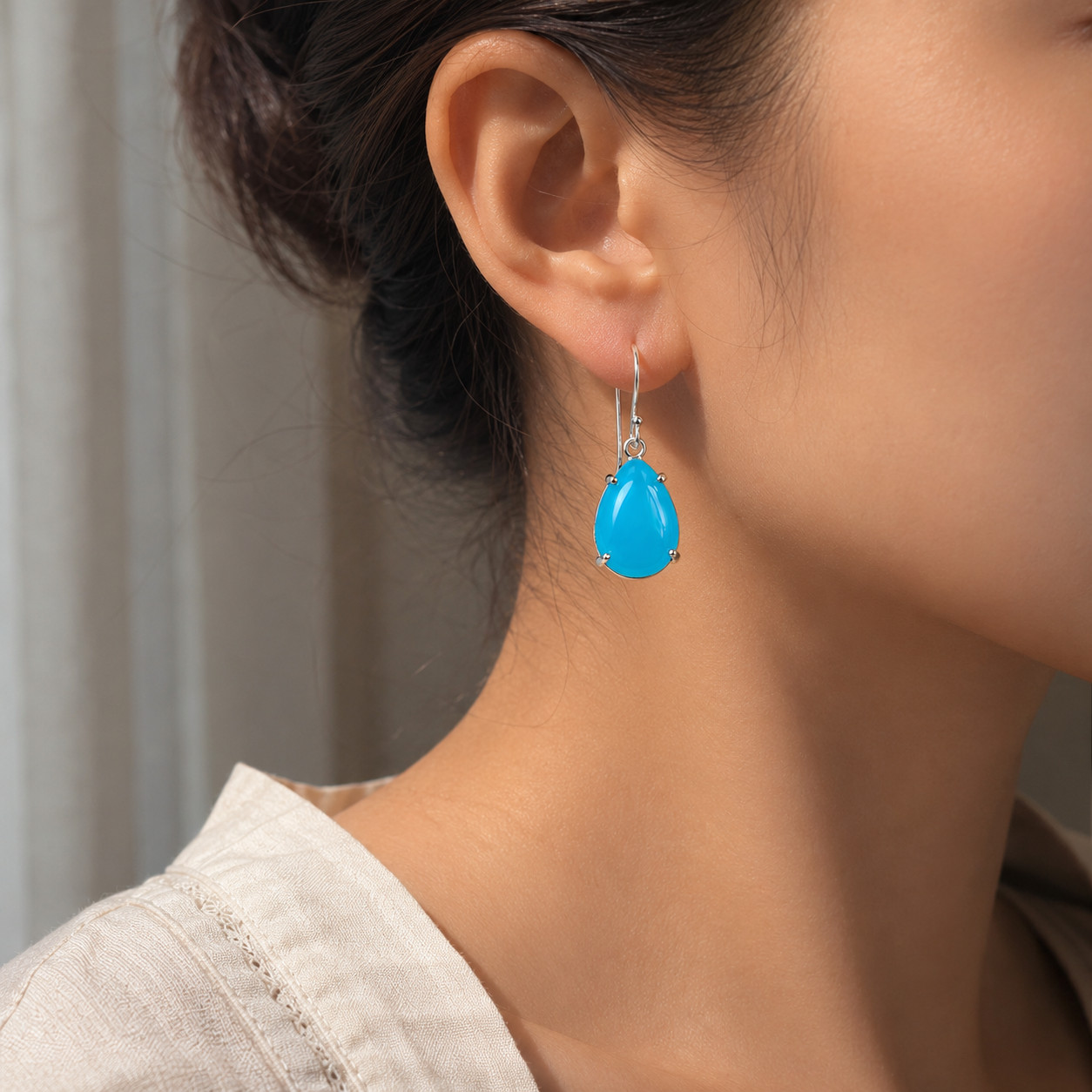Handmade Blue Chalcedony Earrings 925 Sterling Silver Boho Gift for Women