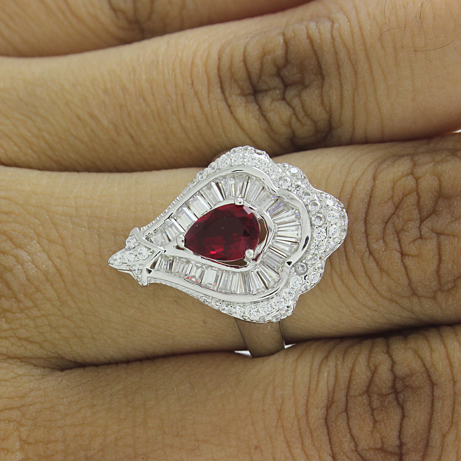 Ruby & Simulated Diamond in Soltaire Engagement Ring 14k White Gold Plated 925