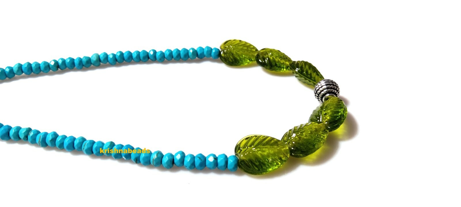 Turquoise with Peridot Hydro Pear Leaf Carved 11X14mm 18″ Inch Necklace
