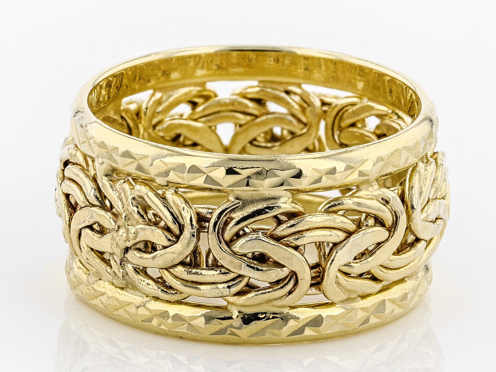 Diamond Cut Framed Byzantine Band Ring Real 10K Yellow Gold 6 7 8 9 10 11 12