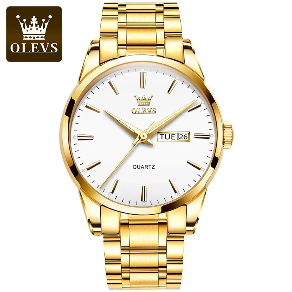 OLEVS Gold Watches for Men Watches Men Stainless Steel Mens Watches Day and Date