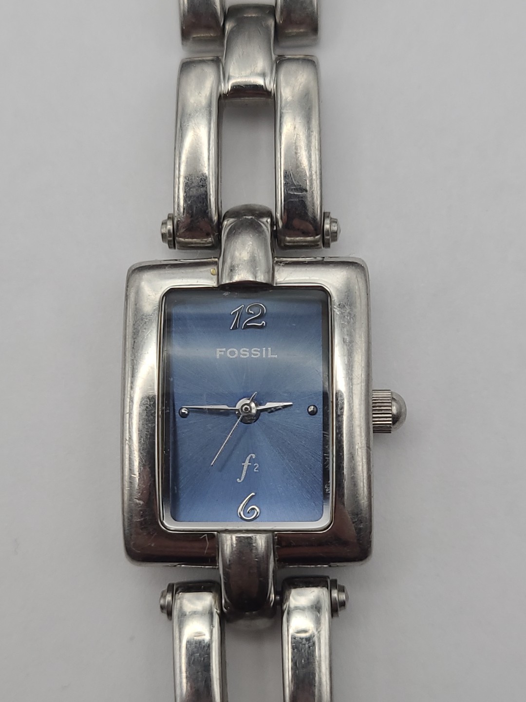 Vintage Fossil Womans Watch ES-8956 F2 Blue Dial New Battery Working